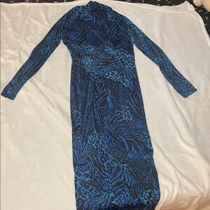 Rachel Vibrant Blue and Black Patterned Dress